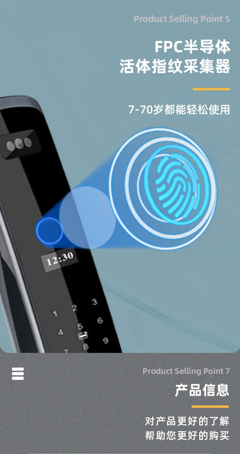 Smart, fingerprint lock with surveillance camera, home security door, automatic electronic password door lock