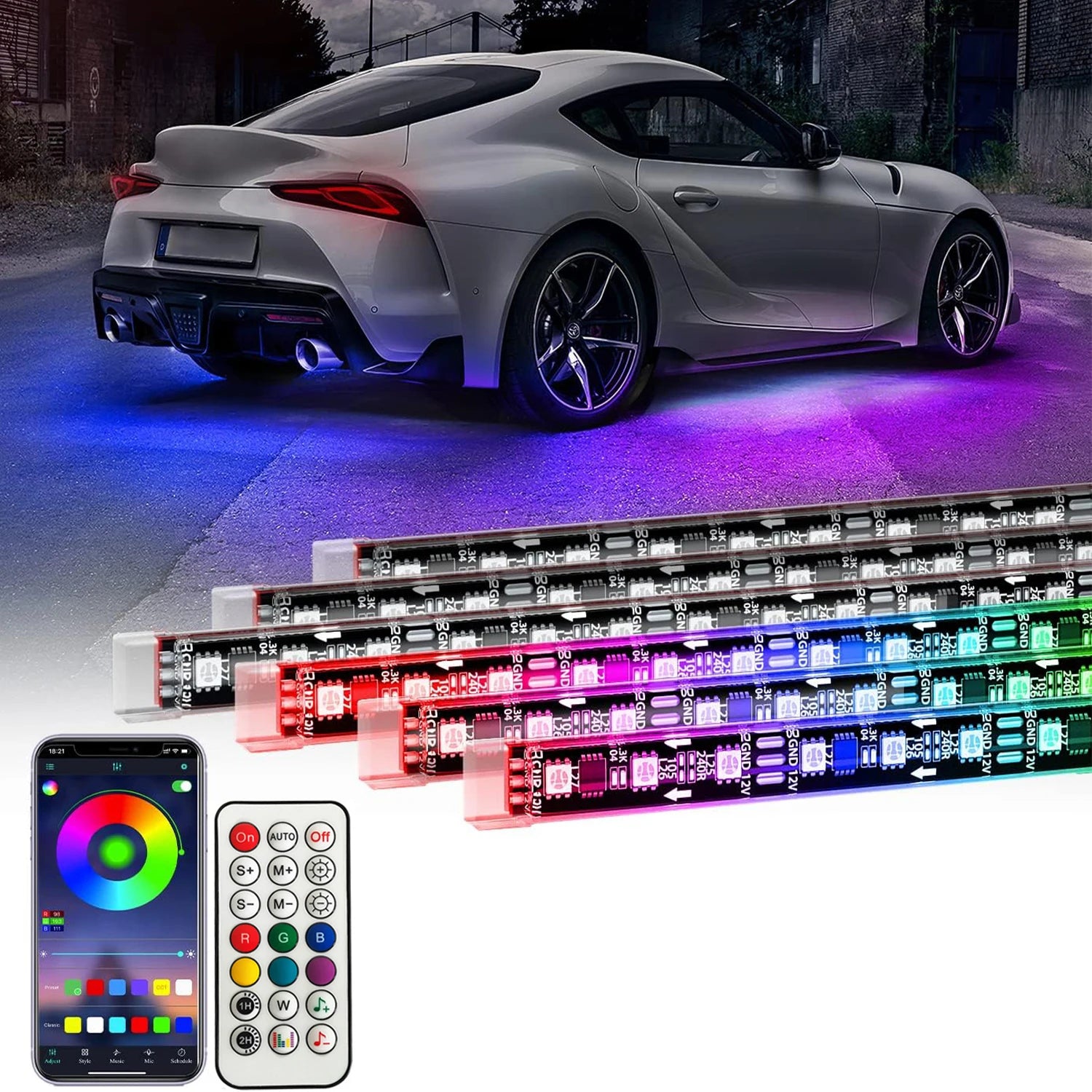 RGB Car Underglow Lights - Smart App Controlled LED Neon Kit Tidesmit
