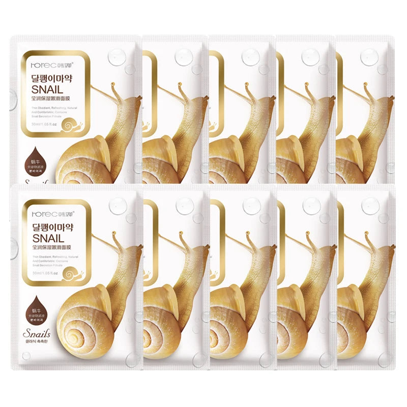 10/20/30pcs Snail Moisturizing Face Mask Anti-aging Anti Wrinkles Whitening Facial Masks Sheet Mask Skin Care Korean Cosmetics
