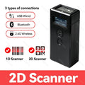Black handheld barcode scanner with top scan window and front display