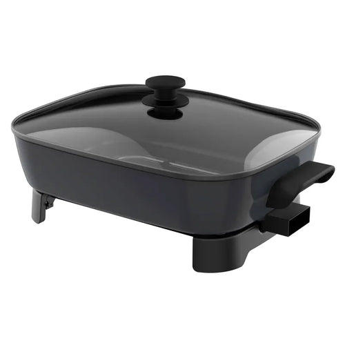 Nonstick electric frying pan base with clear glass lid and top knob