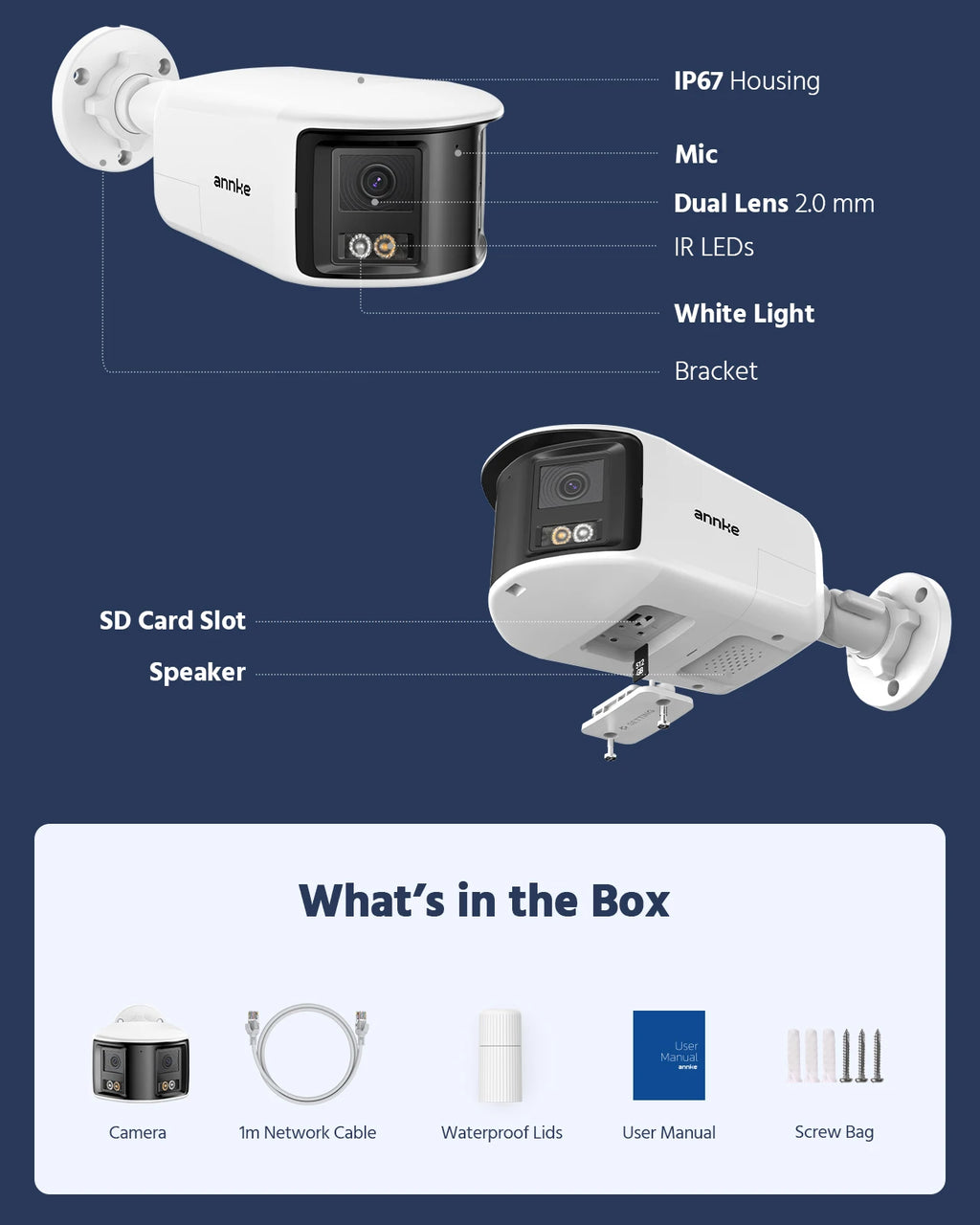 ANNKE FCD800 8MP Security Camera 180°Panoramic Dual Lens Outdoor POE Camera 4K AI Human Detect Two Way Audio IP67 8MP IP Camera