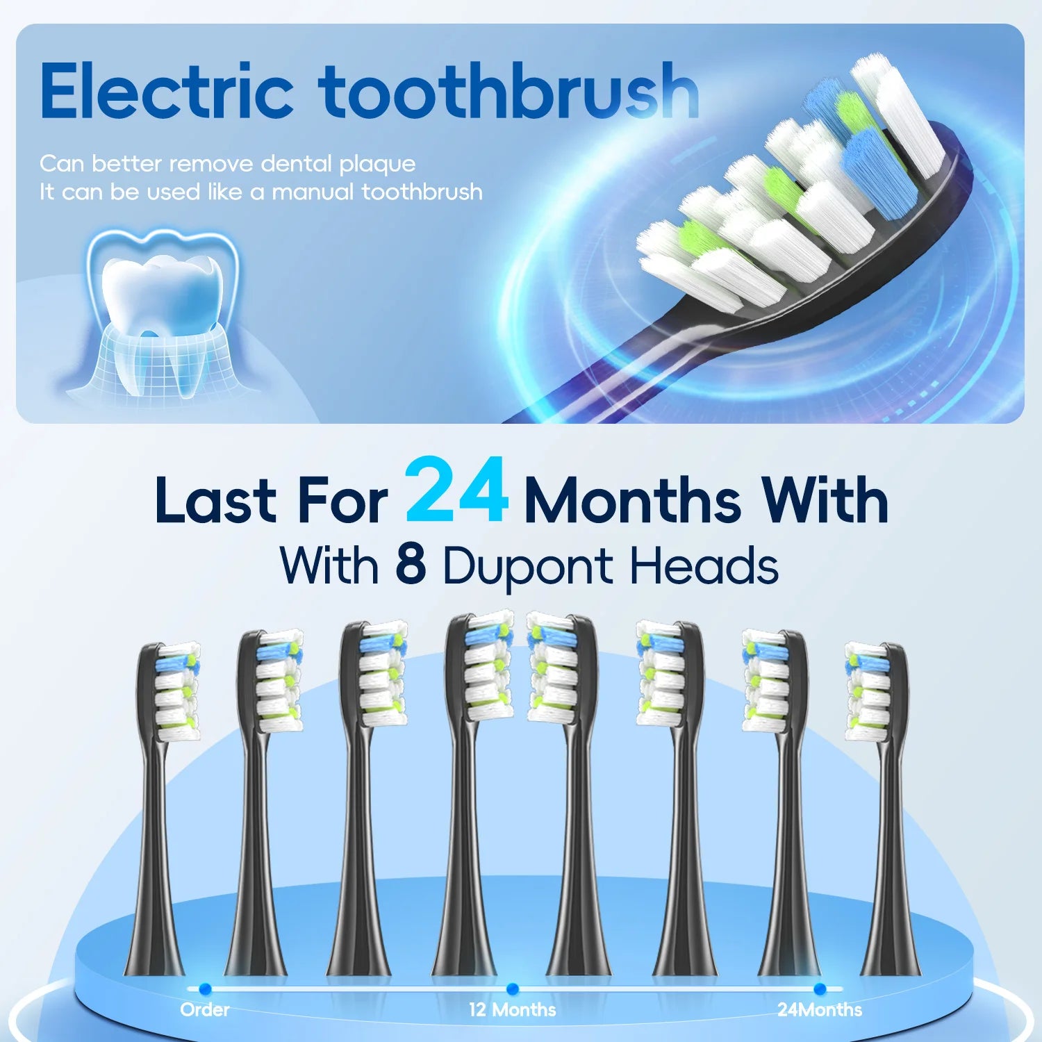 Mornwell T38 Electric Sonic Toothbrush USB Charge Rechargeable Waterproof Electronic Tooth Brushes 8 Replacement Heads Adult