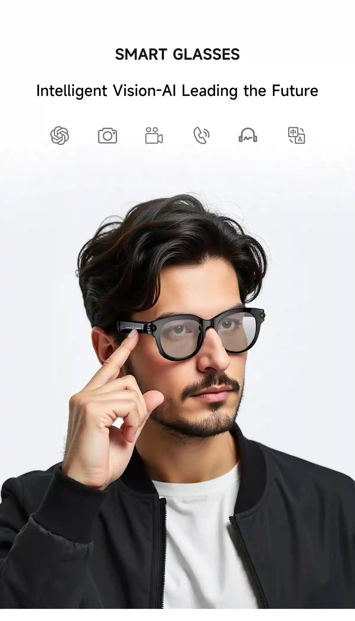 AI Smart Glasses with Real-Time Translation & HD Video Camera - White Tidesmit