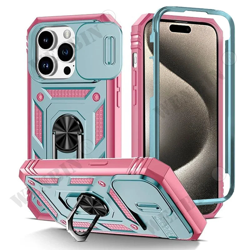 iPhone 16 Pro Max Case with Kickstand and Camera Guard Protection GreenPink Tidesmit