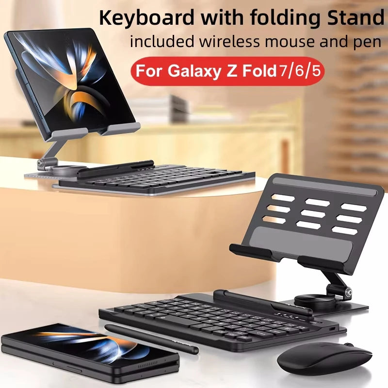 Wireless Keyboard and Mouse for Samsung Galaxy Z Fold Set - Navy/Black/Silver Tidesmit