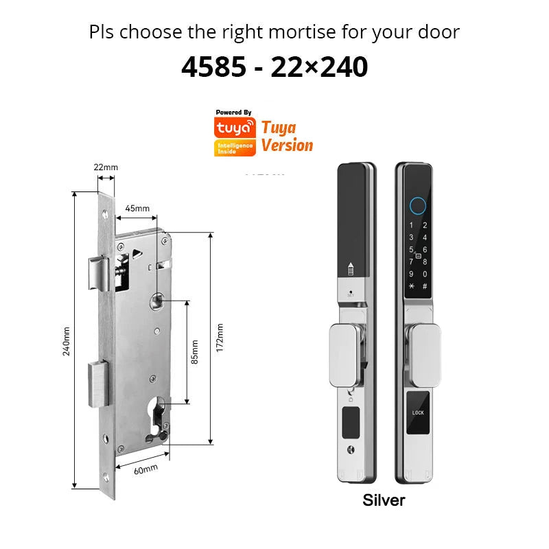 Tuya Wifi App Waterproof Smart Aluminum Door Lock Euro Double Hook Mortise Fingerprint Password Electronic Sliding Door Lock