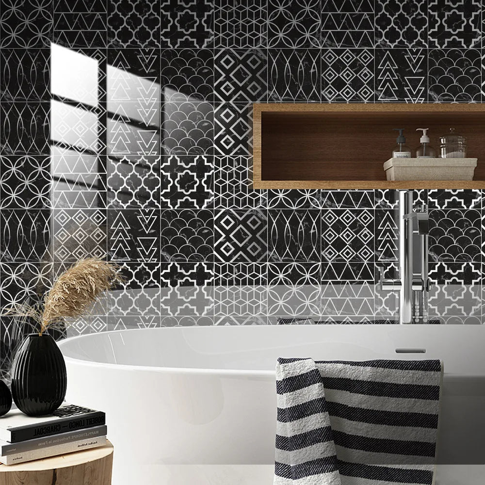 10pcs Crystal Tile Wall Stickers Self-Adhesive Kitchen Tiles PVC Backsplash Stickers Peel and Stick Bathroom Faux Stone Effect
