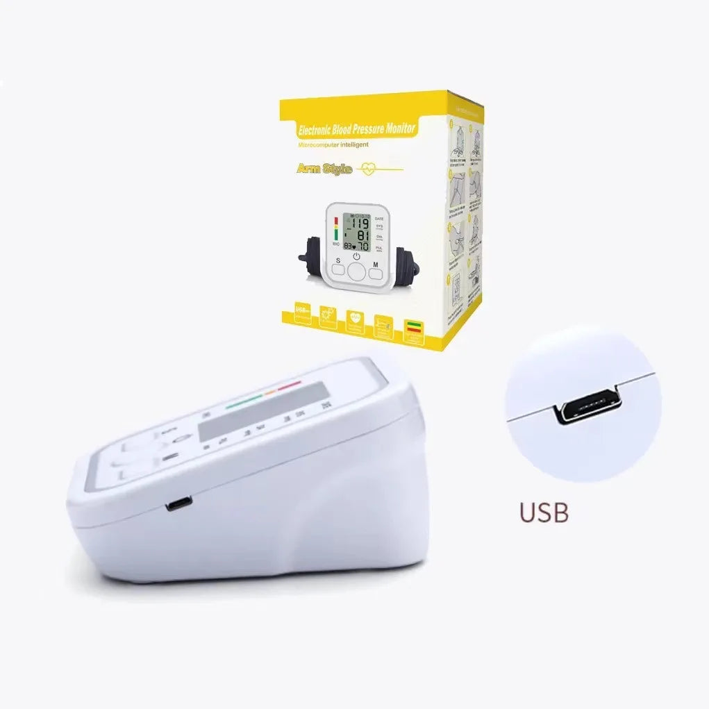 Arm Blood Pressure Monitor Portable Tonometer Digital Tensiometer Heart Rate Monitor BP Equipment Automatic Professional Medical