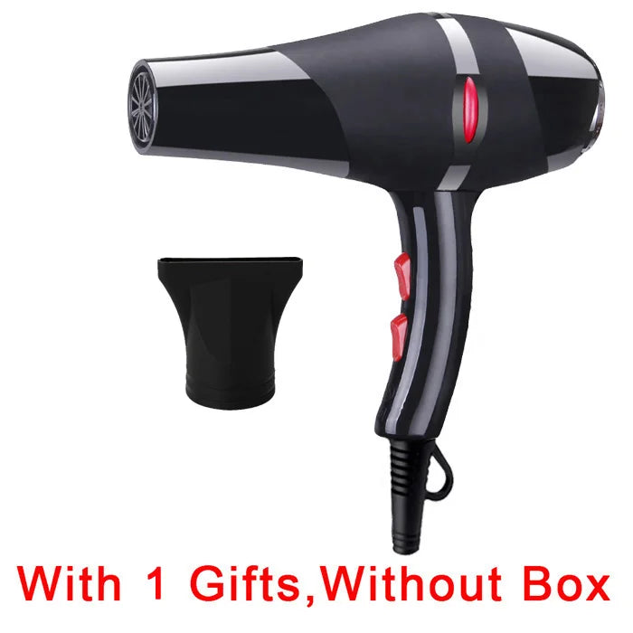 Professional 2100W black hair dryer with concentrator nozzle, salon-grade AC motor, and ergonomic handle controls.