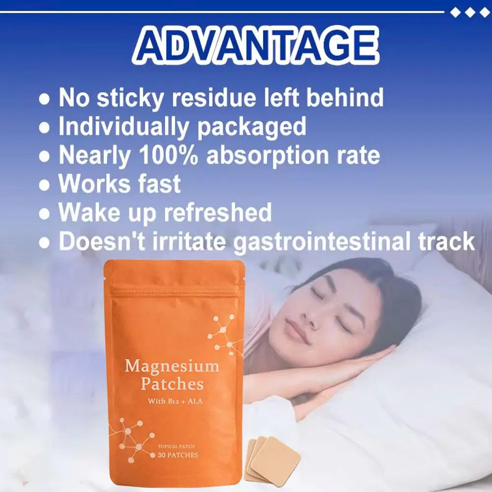 30pcs Magnesium Chloride Patch with Vitamin B12 Folic Acid Topical Health Support Easy Apply Comfortable Wear Day Night Use