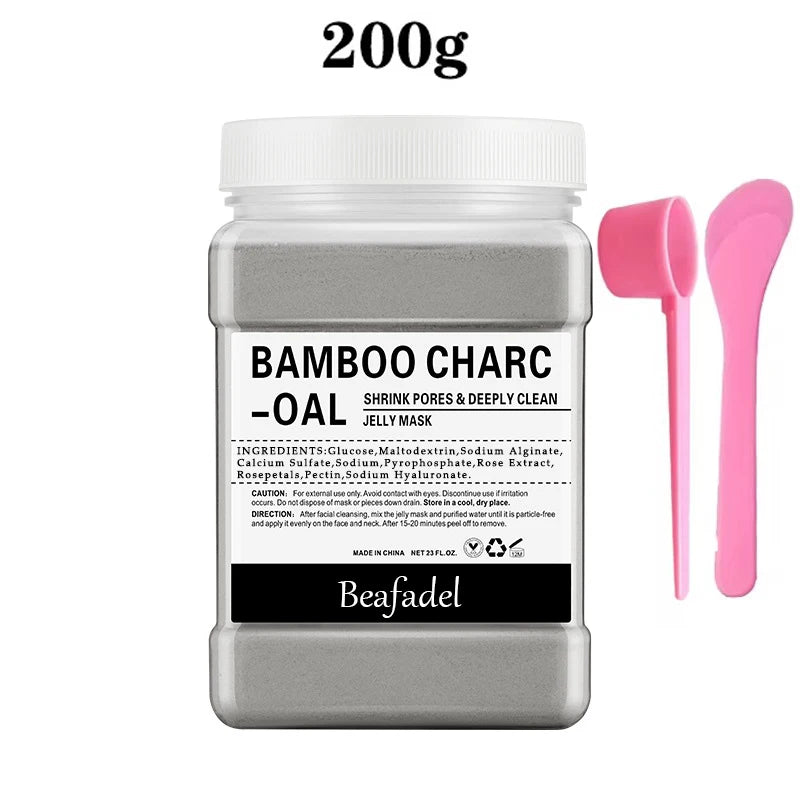 200g bamboo charcoal jelly mask powder jar with pink spatula applicators