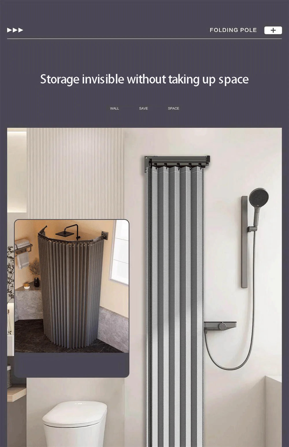 Foldable Shower Curtain Rod Set Invisible Bathroom Partition Waterproof High-End Dry Wet Separation Eye Protection Included