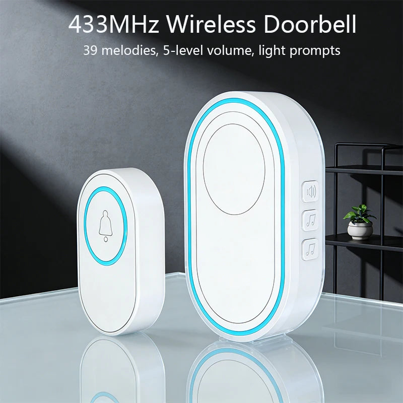 Wireless White Doorbell Waterproof Welcome Chime Home Door Bell Intelligent 39 Songs Smart Alarm With Battery For Store Hotel