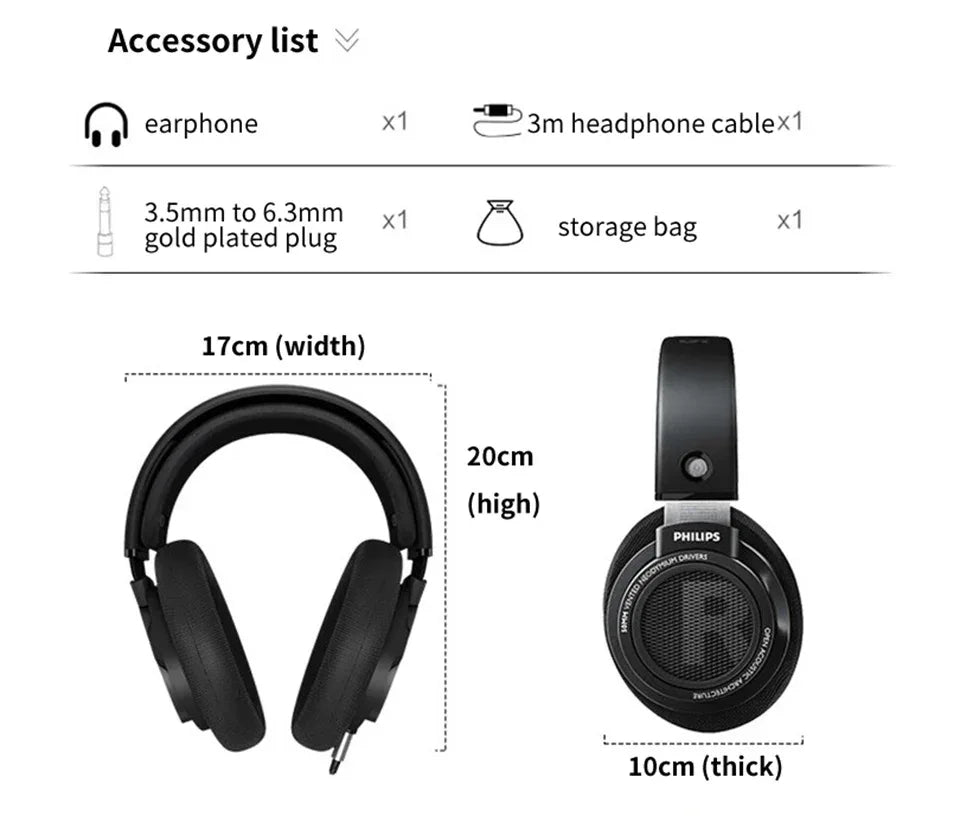 Philips SHP9500 HiFi Open-Back Wired Headphones by Tidesmit Tidesmit