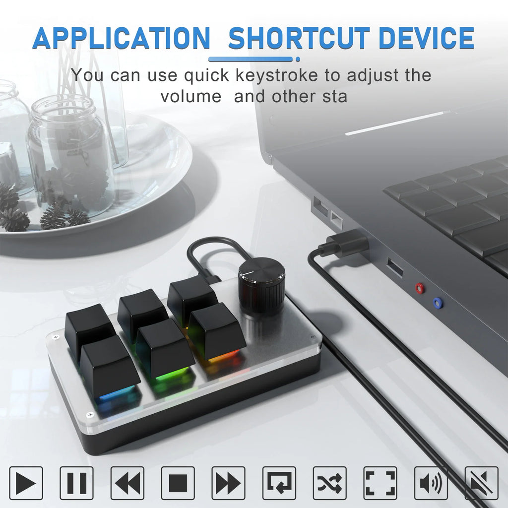 6 Keys 1 Mini Knob RGB Keyboard for Photoshop USB Mechanical Keyboard Gamer Macro Custom Keyboard Gaming Custom Programming Knob