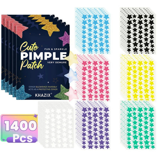 Star acne patch sheets with multi-color star shapes: blue, pink, black, yellow, green, white