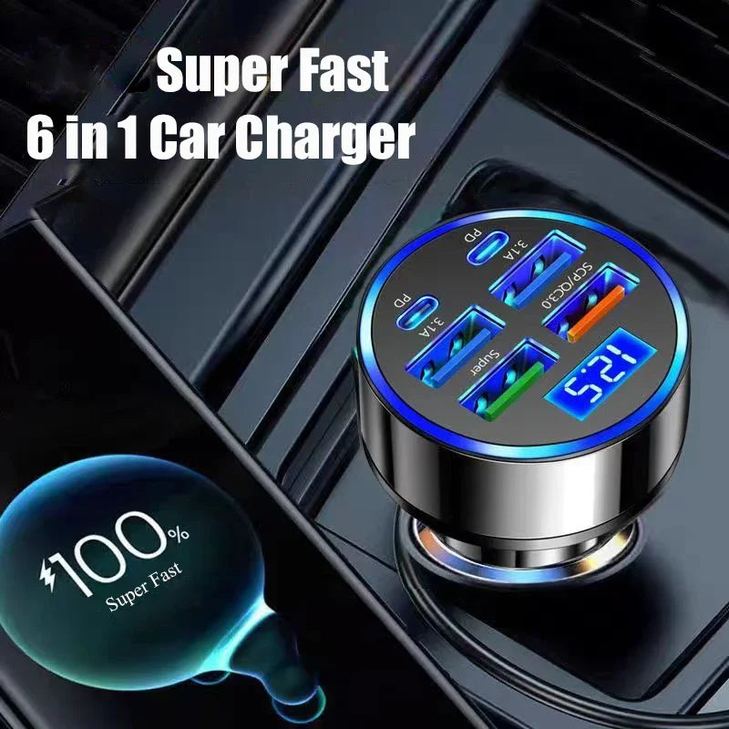 6-in-1 USB C Car Charger with Voltage Display & Fast Adapter Tidesmit