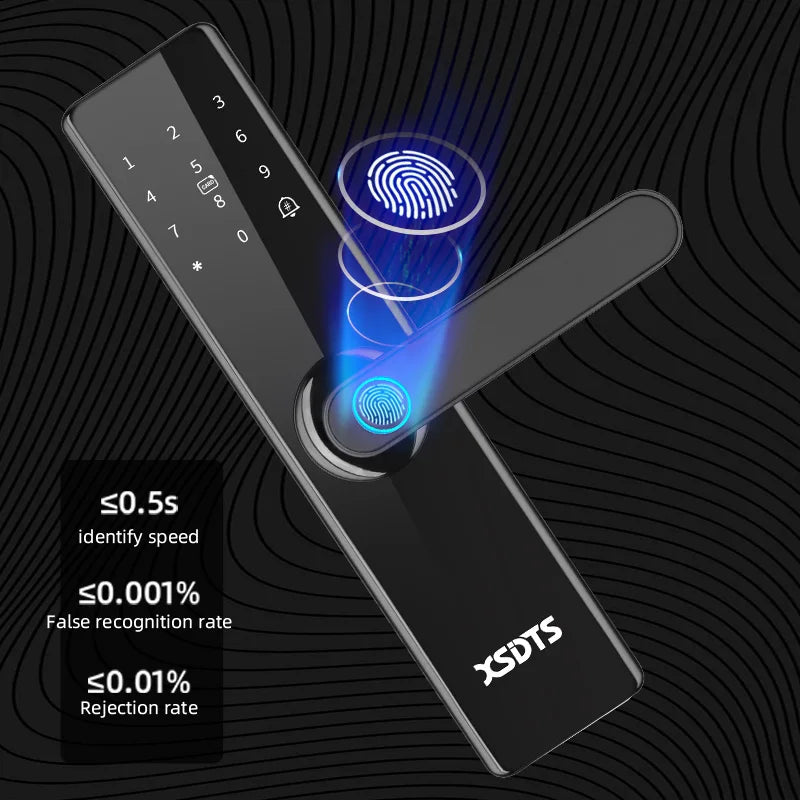 Smart Door Lock With Electronic Biometric Fingerprint Smart Card Password Key Unlock USB Tuya APP Emergency Charge lock