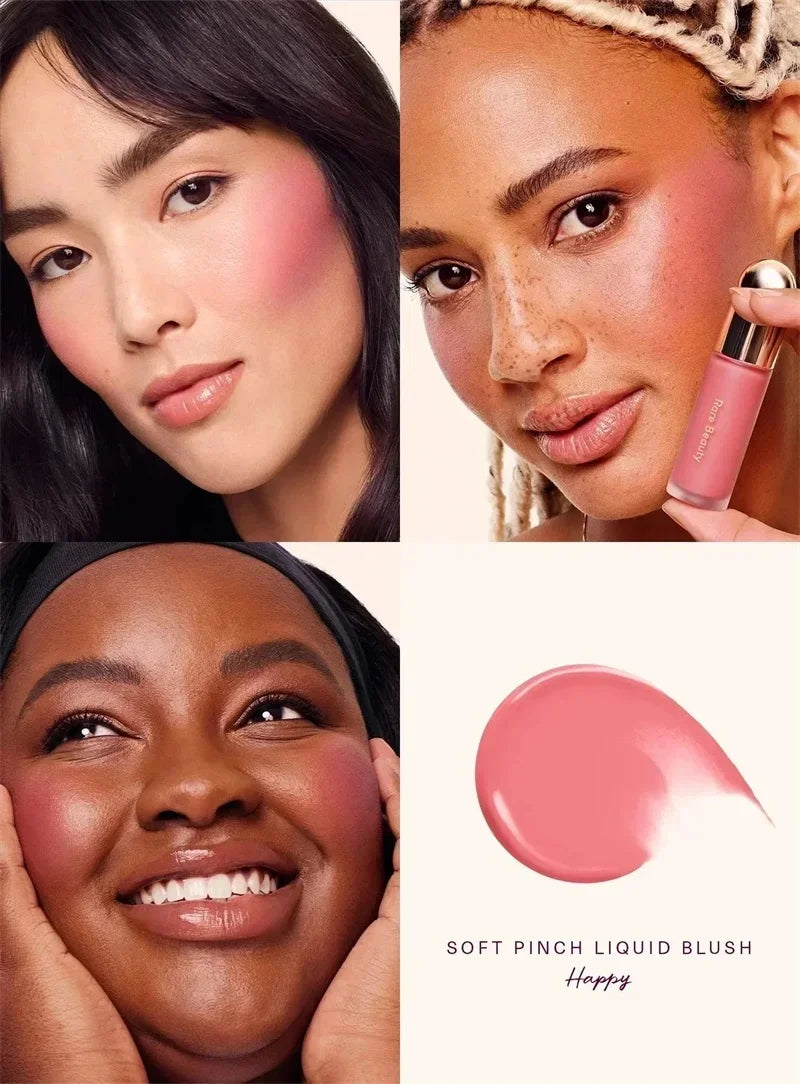 Tidesmit Rare Beauty style liquid luminizer and soft pinch blush texture detail for glowing face makeup finish