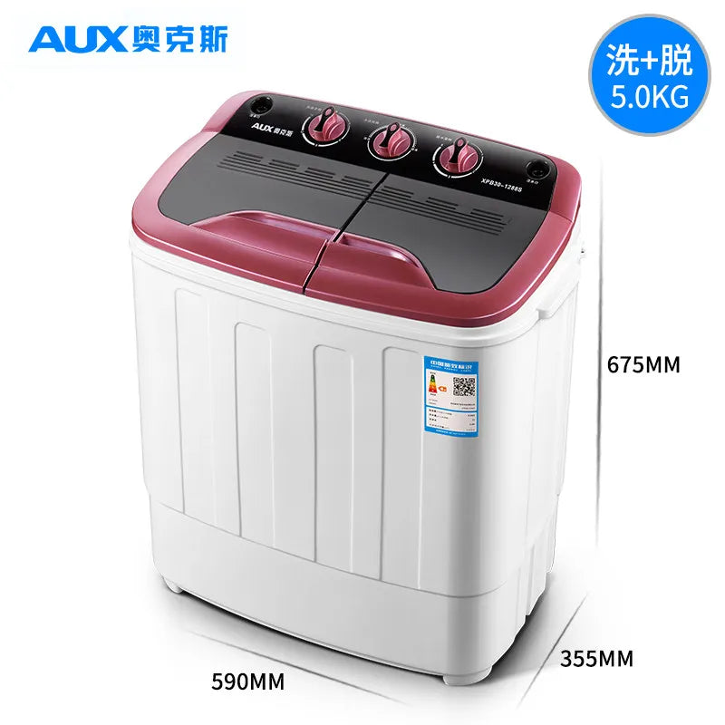 Tidesmit 5KG dual barrel semi-automatic washing machine for small laundry spaces and dormitory use, side angle view