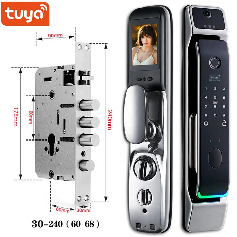 Tuya Smart 3D Face Door Lock Security Face & Camera Monitor Intelligent Fingerprint Password Biometric Electronic Key Unlock