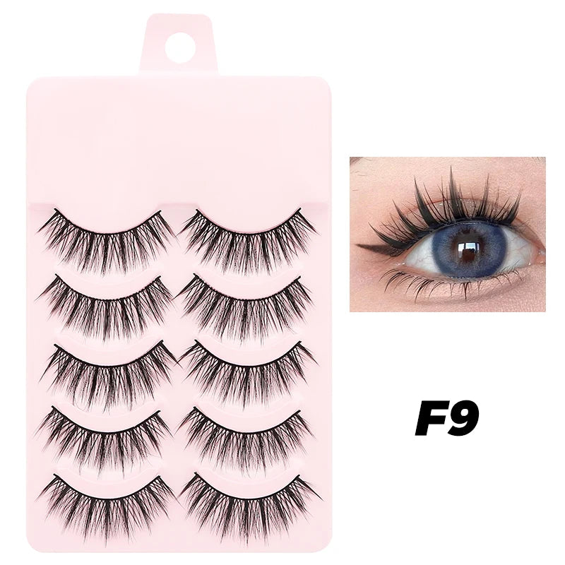 Anime Manga False Eyelashes - Natural Wispy Faux Lashes - 5 Pairs Set False Eyelashes F9 Tidesmit