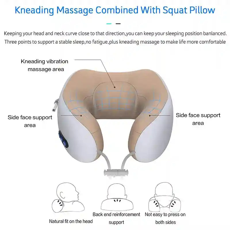 Portable Neck Massager Pillow | U-Shaped Cervical Support with Heat Massage Roller Tidesmit