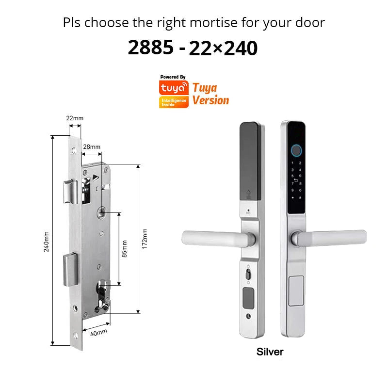 Tuya Wifi App Waterproof Smart Aluminum Door Lock Euro Double Hook Mortise Fingerprint Password Electronic Sliding Door Lock