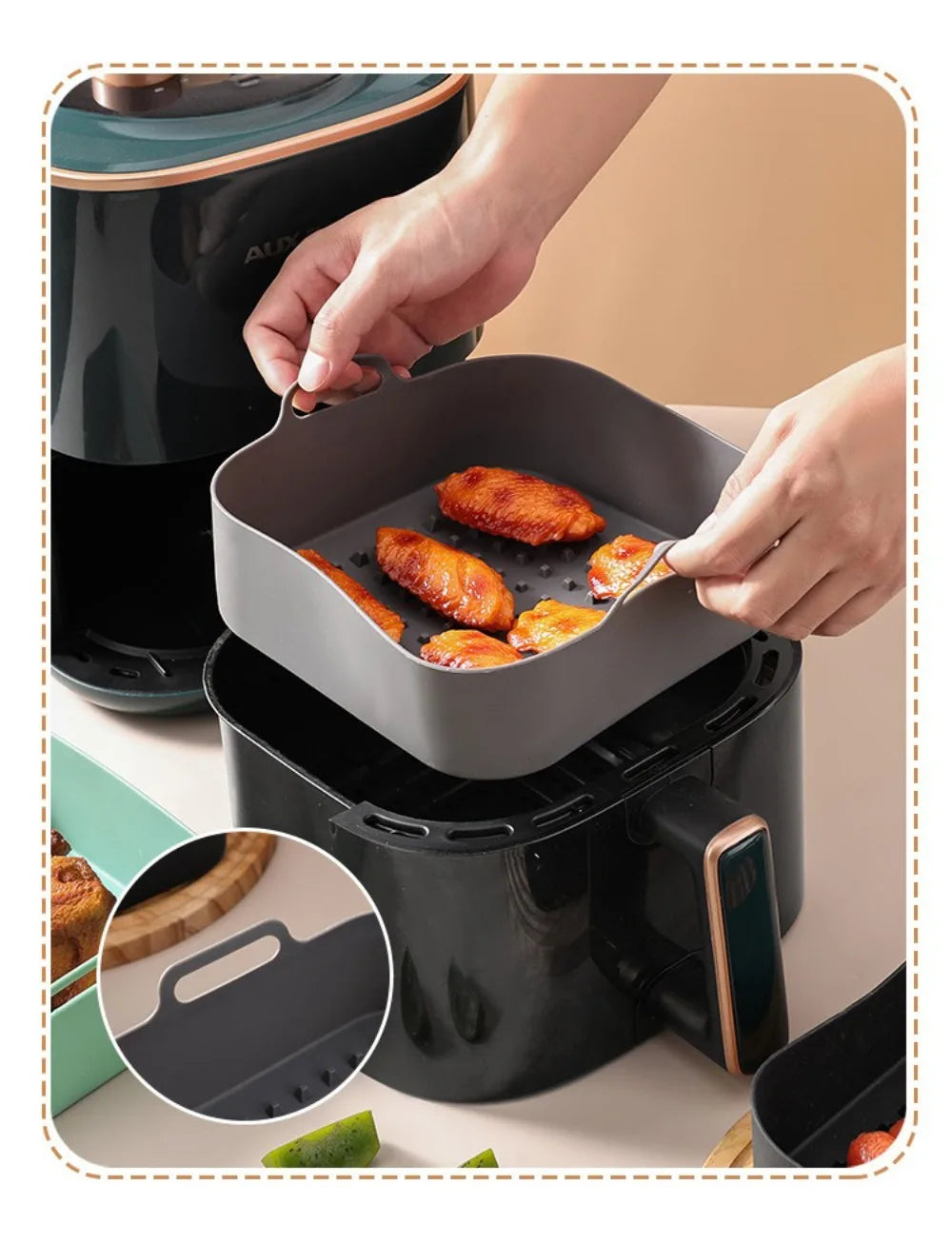 Silicone Air Fryer Baking Tray Square Reusable High Temperature Resistant Air Fryer Baking Pan Insulation Mat Oven Baking Tools