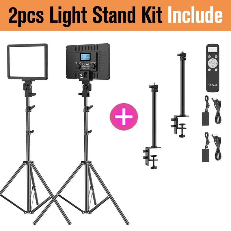 LED Video Light Panel | Adjustable Studio Fill Lamp for Creators 2pcs Light Stand Kit Tidesmit
