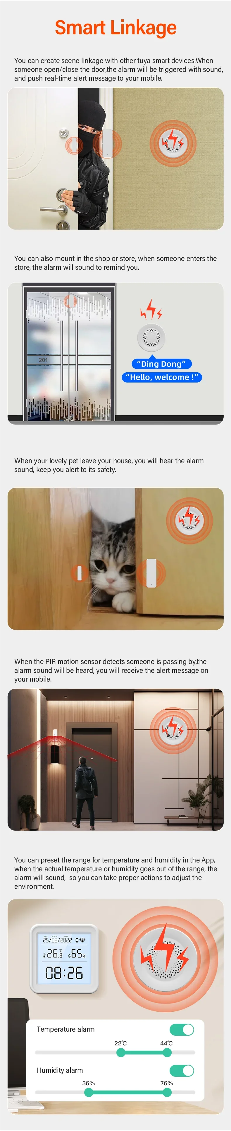Tuya Zigbee Siren Alarm For Smart Home Security 100db Speaker Works With Alexa Yandex Alice Require Tuya Zigbee Hub.