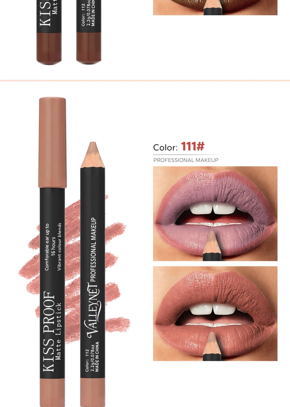 4-piece nude brown wood lipstick set, velvet matte, long-lasting, waterproof lip makeup with swatch and lip application.