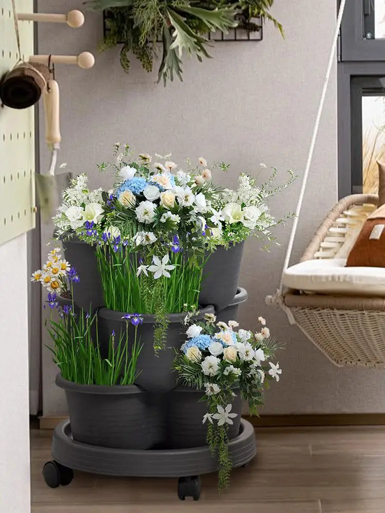Strawberry Planter Tower 3 Tiers Vertical Tower Stackable Pot Stacking Garden Flower and Vegetable Planter for Home Garden