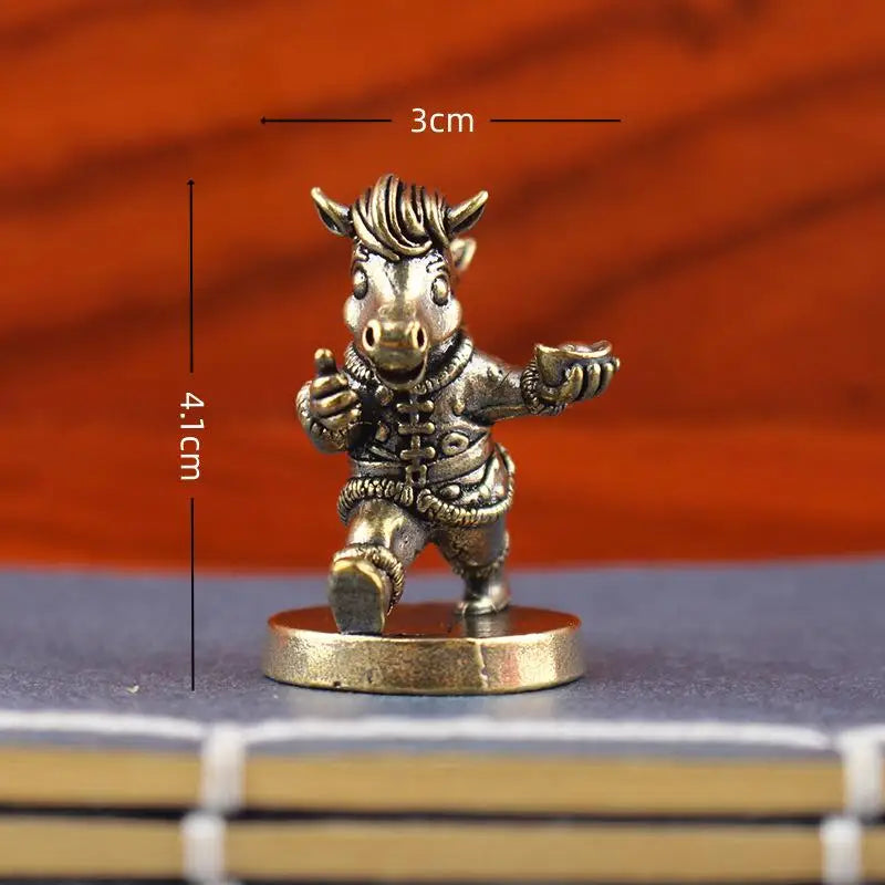 Small antique brass dog sculpture, 4.1cm zodiac puppy tea pet ornament for desk decor and collectible gift.