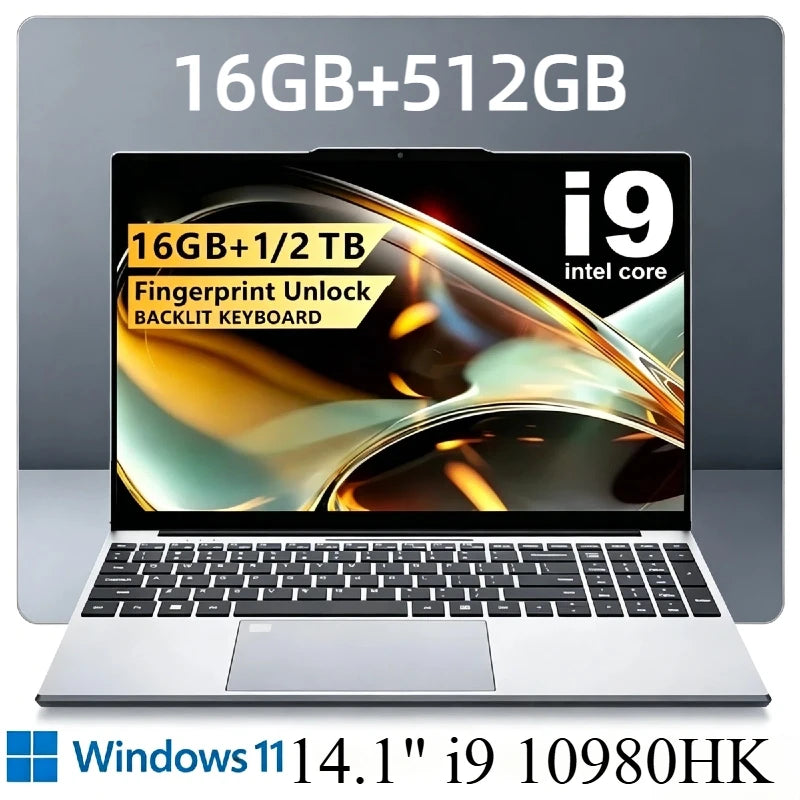 14.1 Inch Intel Core i9 10980HK Windows 11 Pro Laptop 32GB DDR4 2TB SSD Gaming Office PC Gamer Portable Notebook