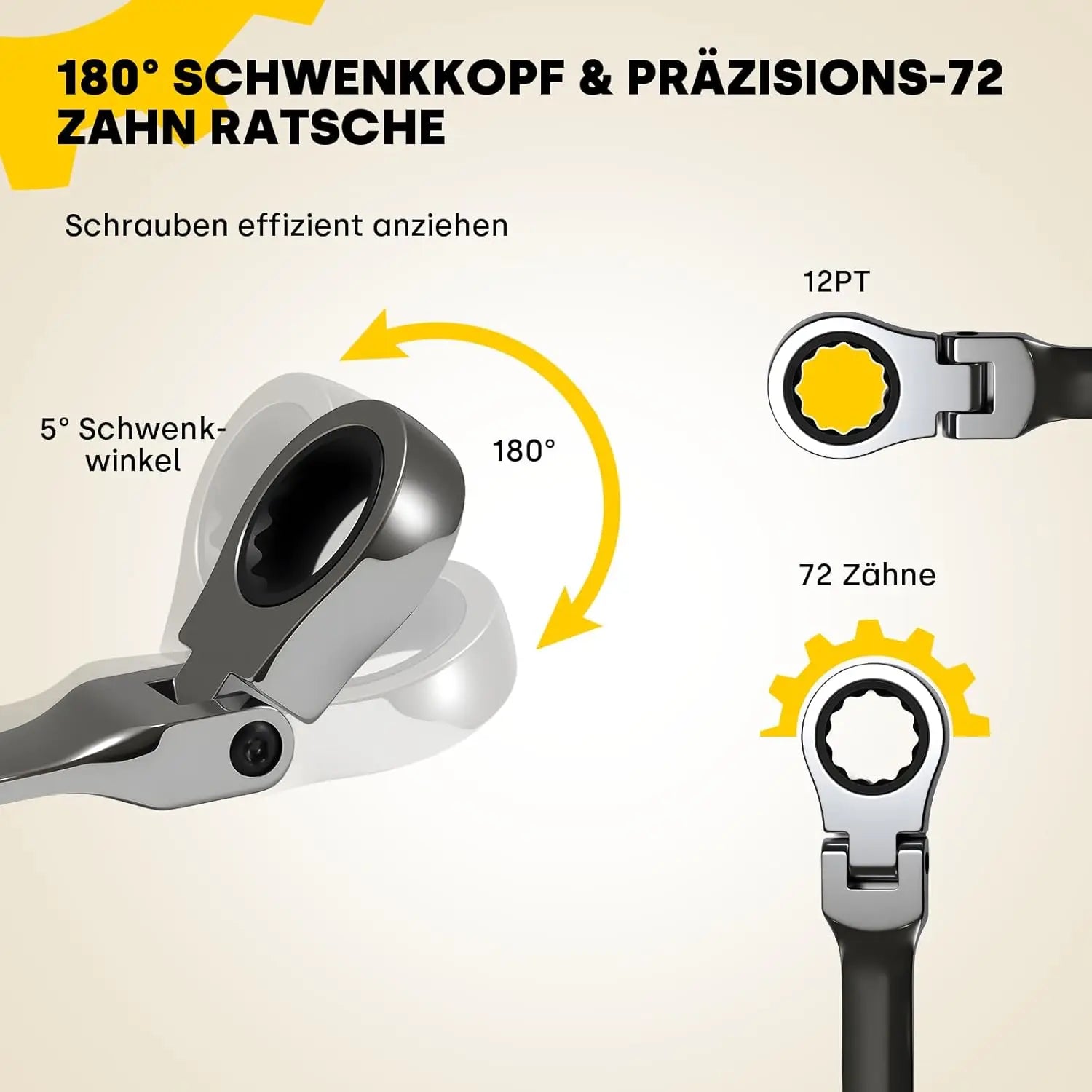 Enventor 8-Piece Flexible Ratchet Key Set, Fork Key Set, 72 Teeth, in Storage Bag, Chrome-Vanadium Steel, 8–19 mm, for Electricians, Car Repairs, Furniture Assembly