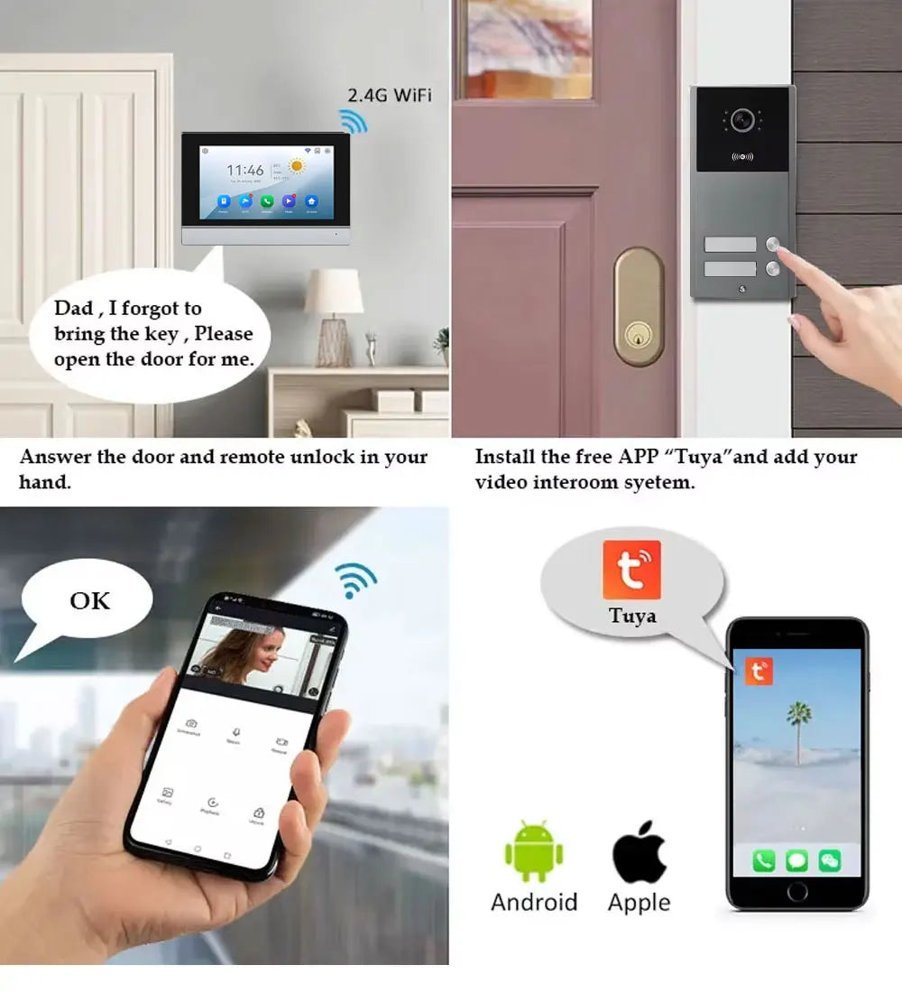 10 inch Touch Screen WiFi 1080P Intercom Doorbell 4 Wire Video Doorphone System RFID APP Unlock for 2/3/4 Unit Home Apartments