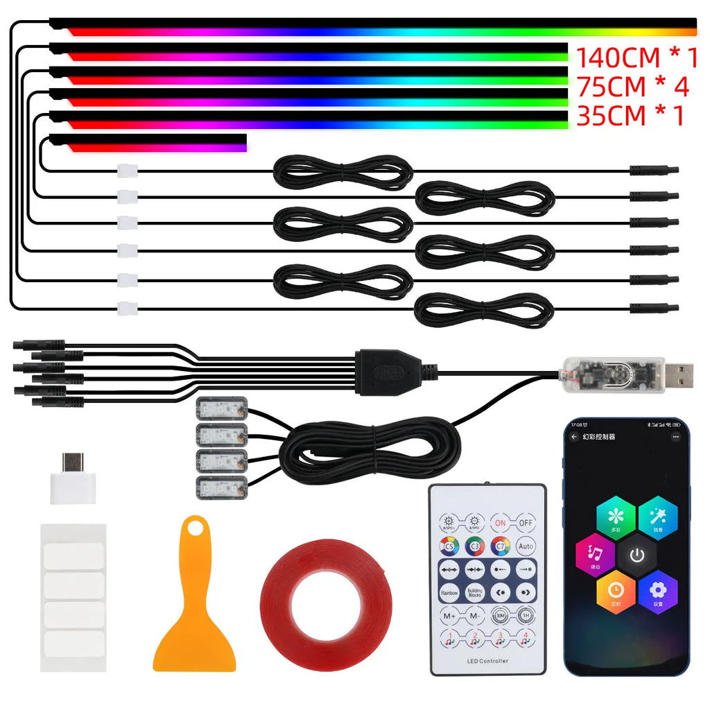 10-in-1 Car Ambient LED Lighting Kit - Customizable Atmosphere Lamp 10in1 Tidesmit