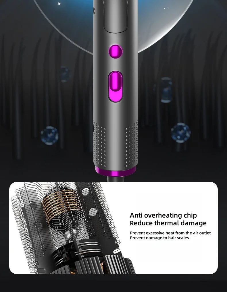 2400W foldable hair dryer with pink buttons, anti-overheating chip, and professional heat control technology.
