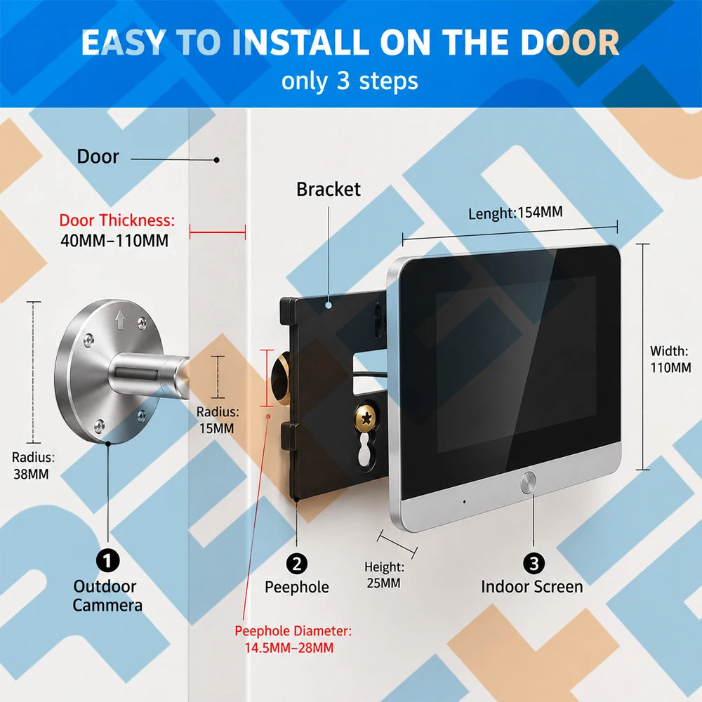 Tuya Smart 2MP 5Inch Screen Mini Digital Peephole Eye Viewer WiFi IR PIR Motion Door Camera 10000mAh battery work 3-4 Months