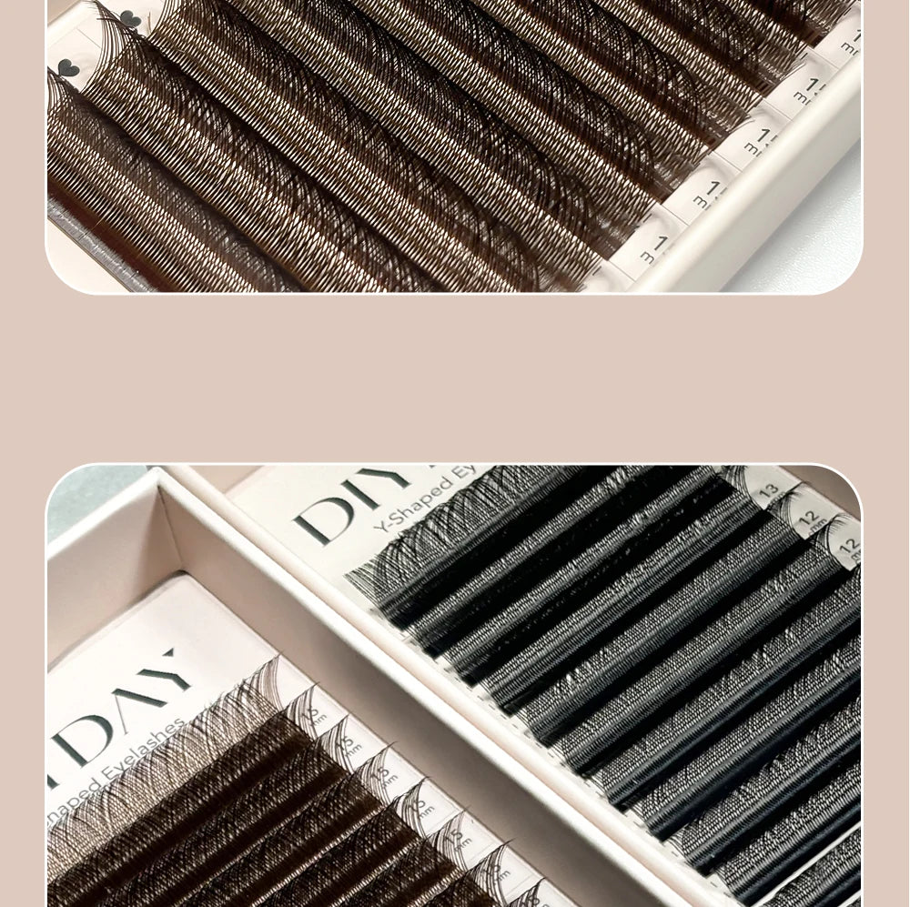 DIYDAY YY Shape Eyelash Extensions C D L LU Curl Brown Lashes Natural Soft Premade Volume Fans Two Tips Y-Shaped False