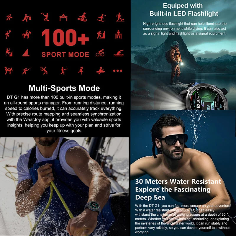 2026 New Outdoor Adventure DT G1 Smart Watch GPS Offline Map 100+Sports Mode Fitness 3ATM Waterproof Bluetooth Call Smart Watch