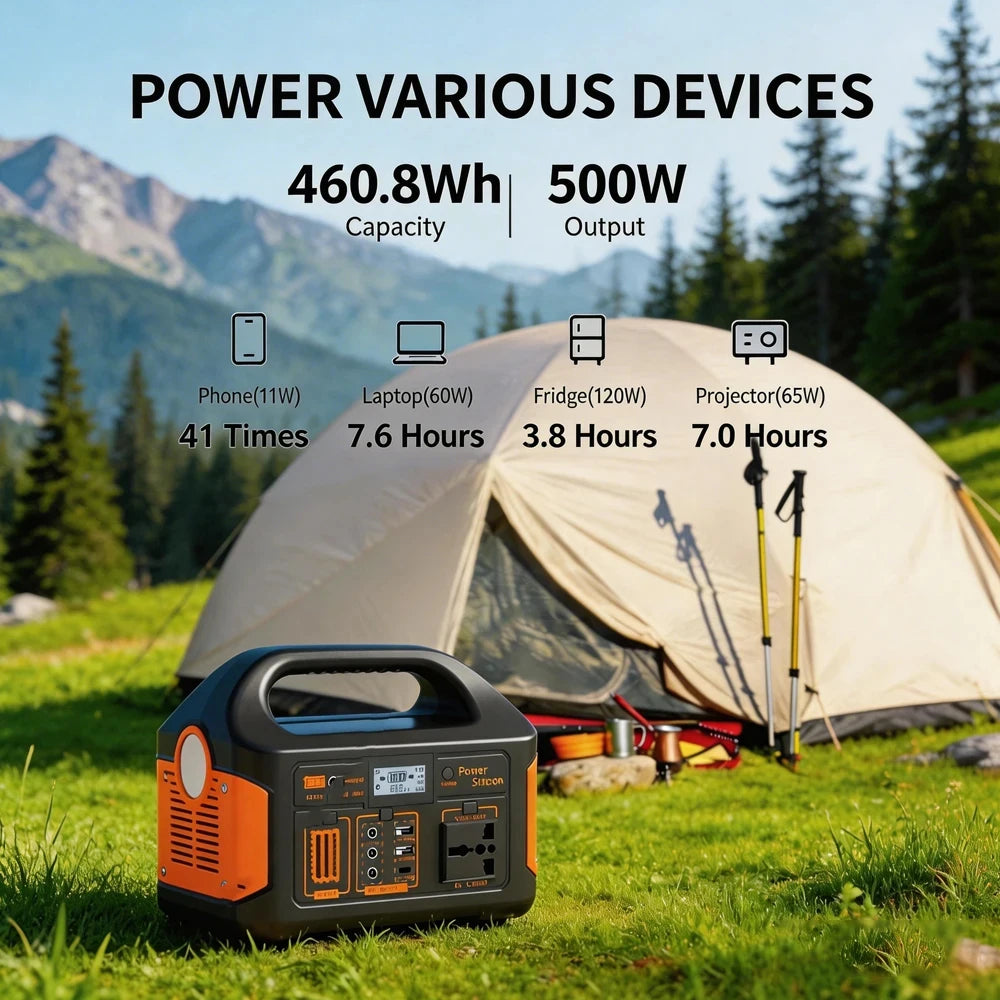 Gaiaray 300W 500W Portable Solar Generator 110V 460.8Wh LiFePO4 Battery  Power Station UPS Backup Power Bank  LED Light for Home Camping Outdoor Emergency Power
