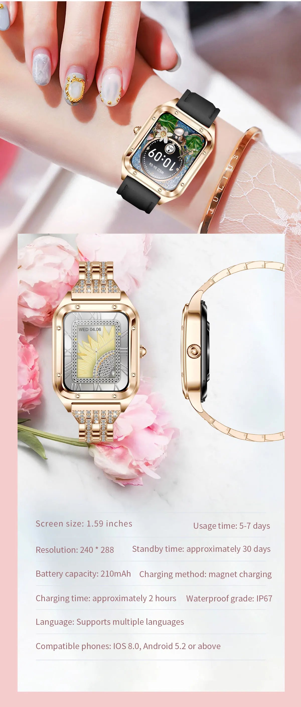 2026Ultra Thin Fashion Smart Watch For Women Screen Always Display Time Sports Bracelet Bluetooth Call 1.59" AMOLED Woman Watch