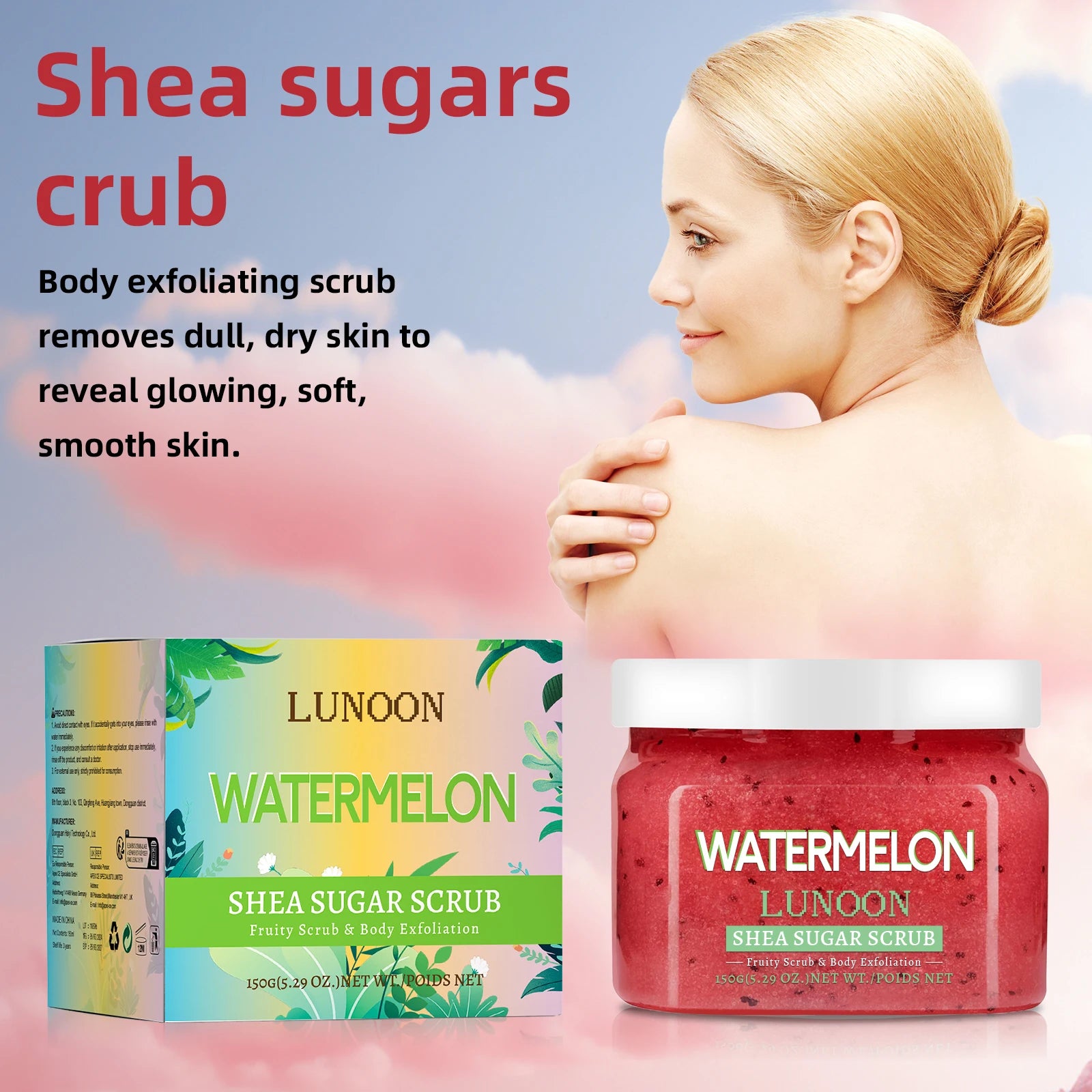 Watermelon Shea Sugar Scrub - 150g Natural Exfoliating Body Glow Scrubs Treatments Tidesmit