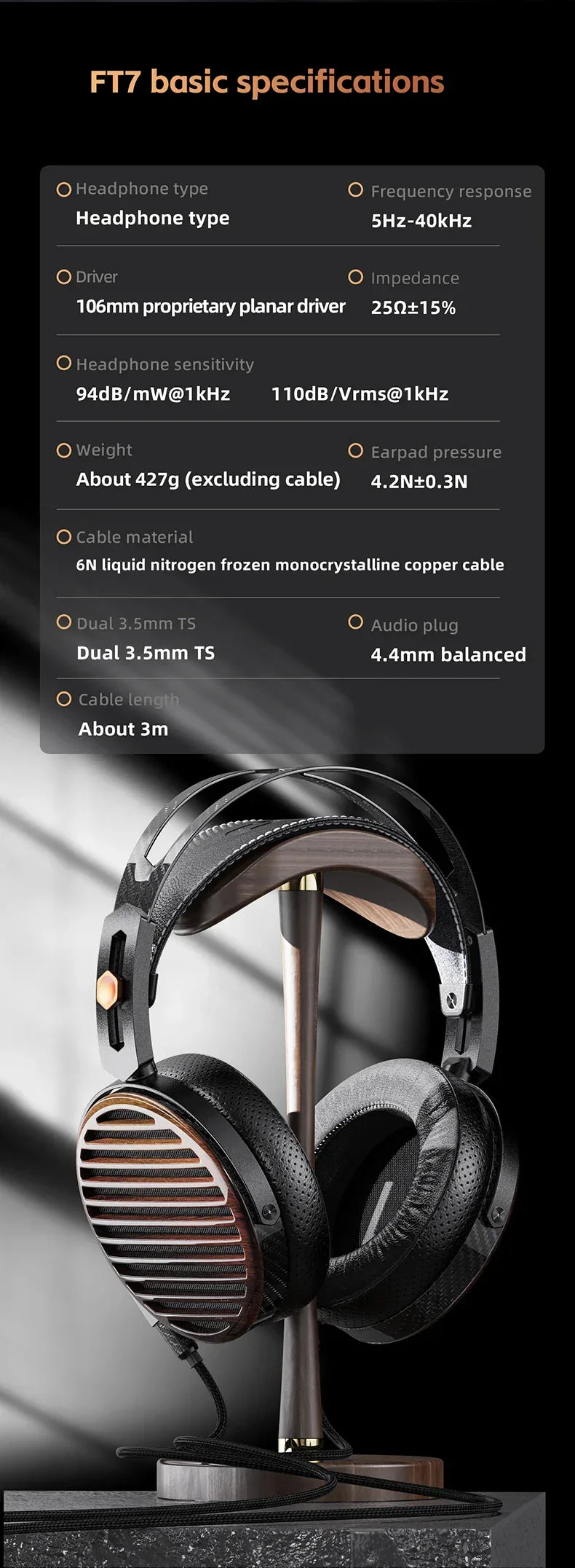 FiiO FT7 Open-Back Planar Headphones 106mm Driver | Tidesmit Tidesmit
