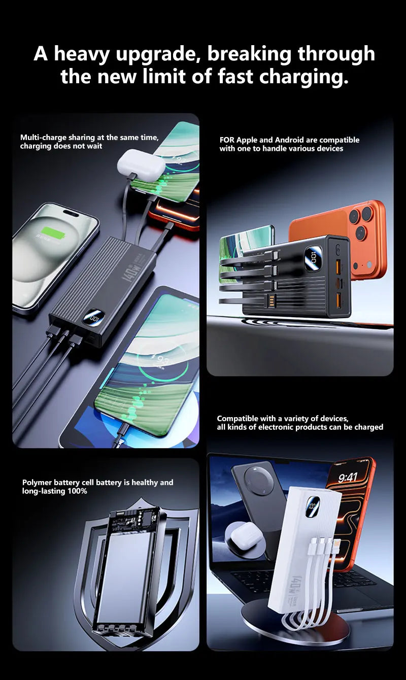 Portable Charger with 4-in-1 Cables - High Capacity Power Bank 50000mAh+ Tidesmit