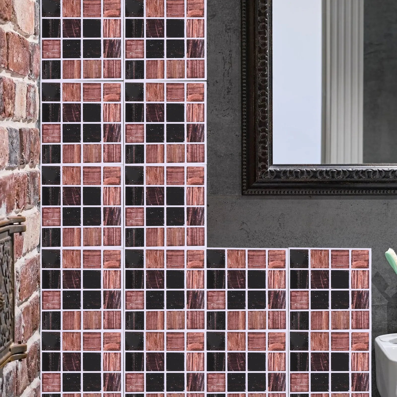 30Pcs Waterproof Mosaic Tile Stickers Peel Stick Self Adhesive Kitchen Backsplash Tile Peel and Stick Wall Decor for Bathroom