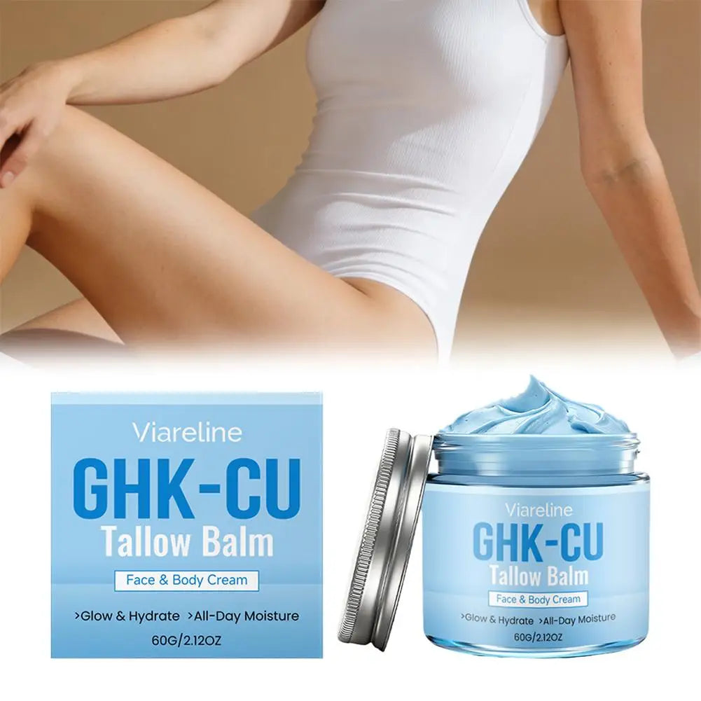 Natural Beef Tallow Blue Balm With GHK CU Copper Peptide And Honey Deep Hydrating Brightening Face And Body Skin Care Cream